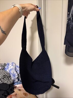 The Sak Navy Crochet Shoulder Bag